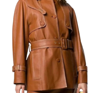 Women’s Brown Belted Leather Coat